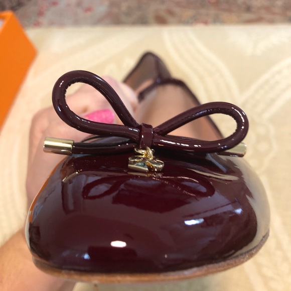 Kate Spade NY Willa Burgundy Red Chestnut Ballet flats Bow patent leather - Picture 3 of 9